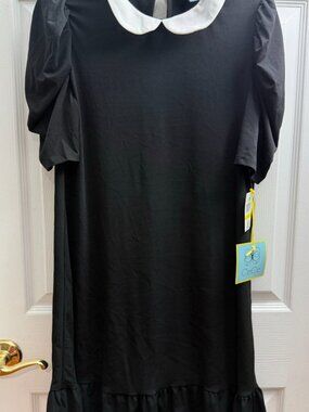 CeCe Black Peter Pan Collar Ruffle Hem Knit Minidress - NWT